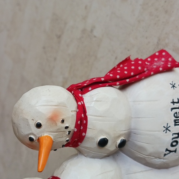 Vintage Snowman couple figurine/"carved wood" hand painted,, 5 1/2" tall..New. - Picture 4 of 12